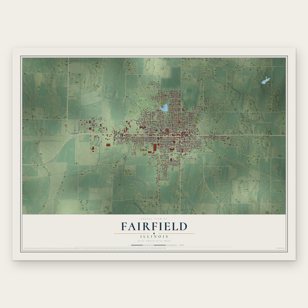 Fairfield, Illinois map print, the full design
