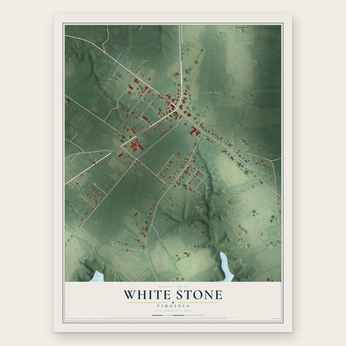 White Stone, Virginia map print, the full design