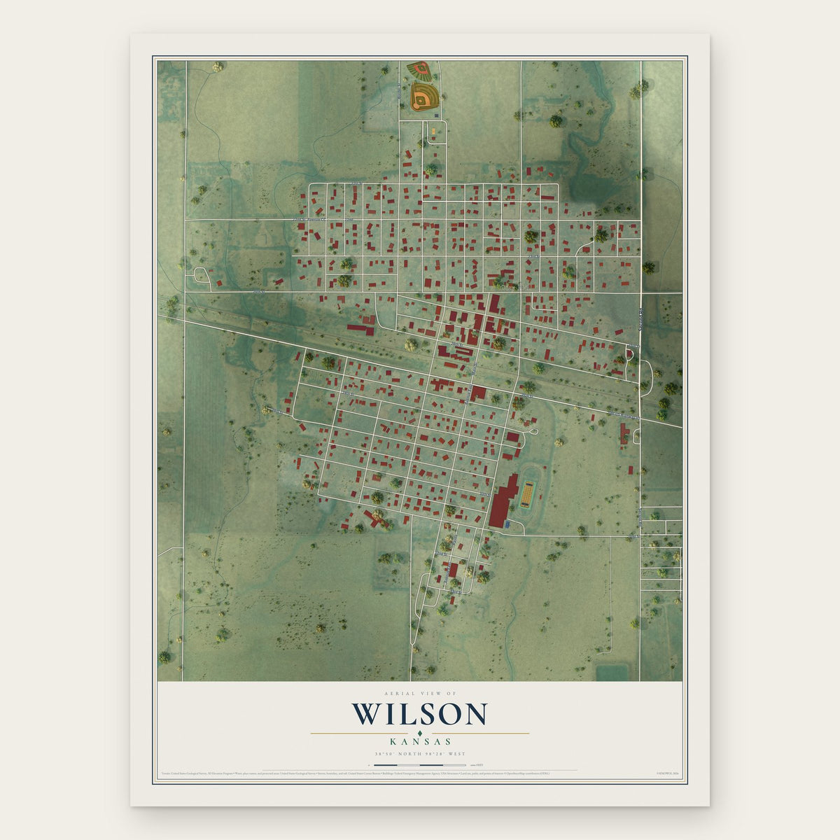 Wilson, Kansas map print, the full design