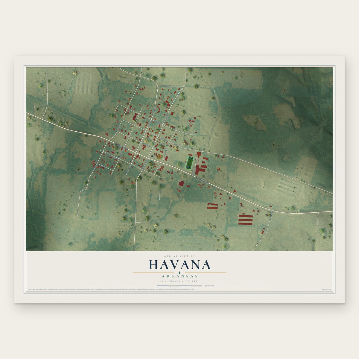 Havana, Arkansas map print, the full design