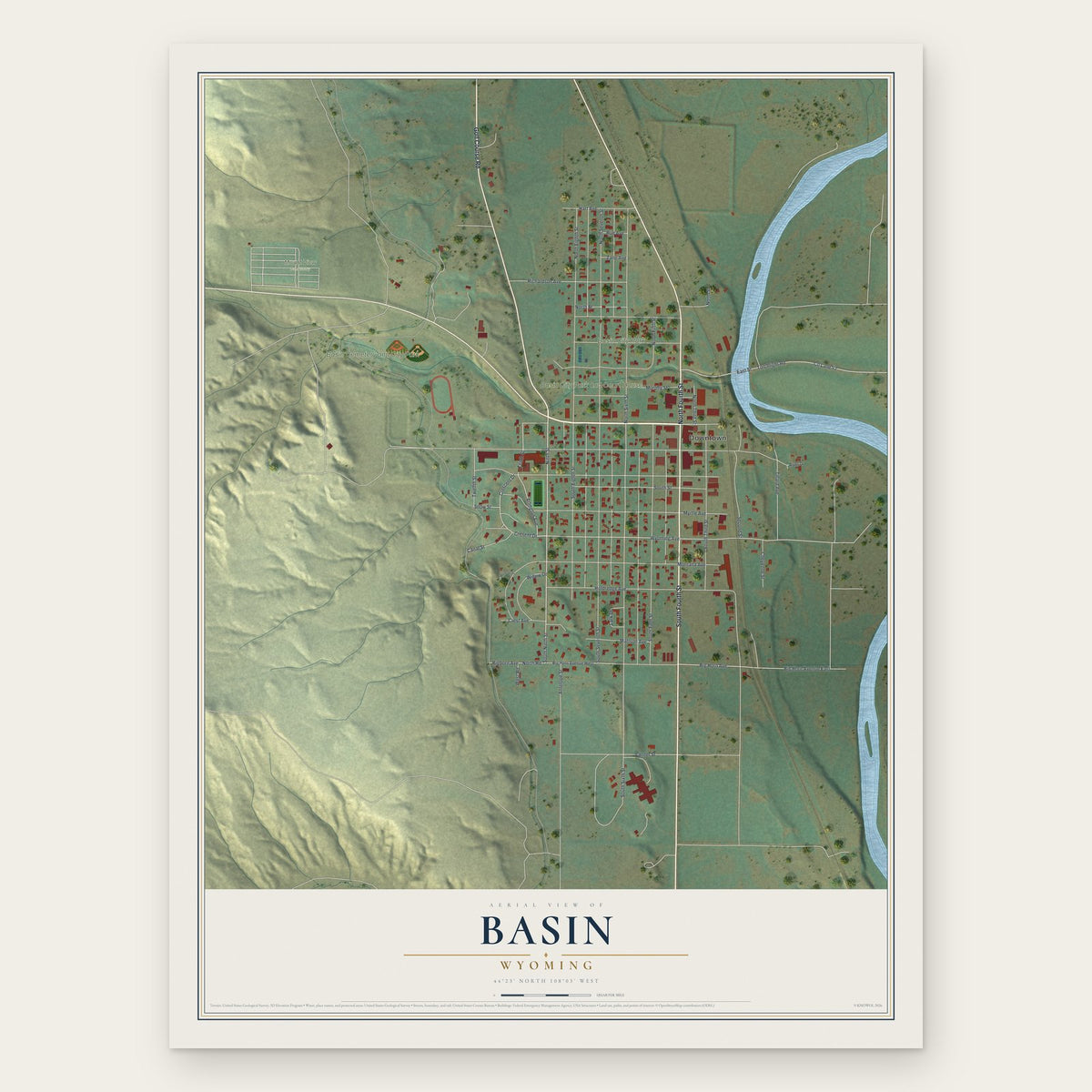 Basin, Wyoming map print, the full design