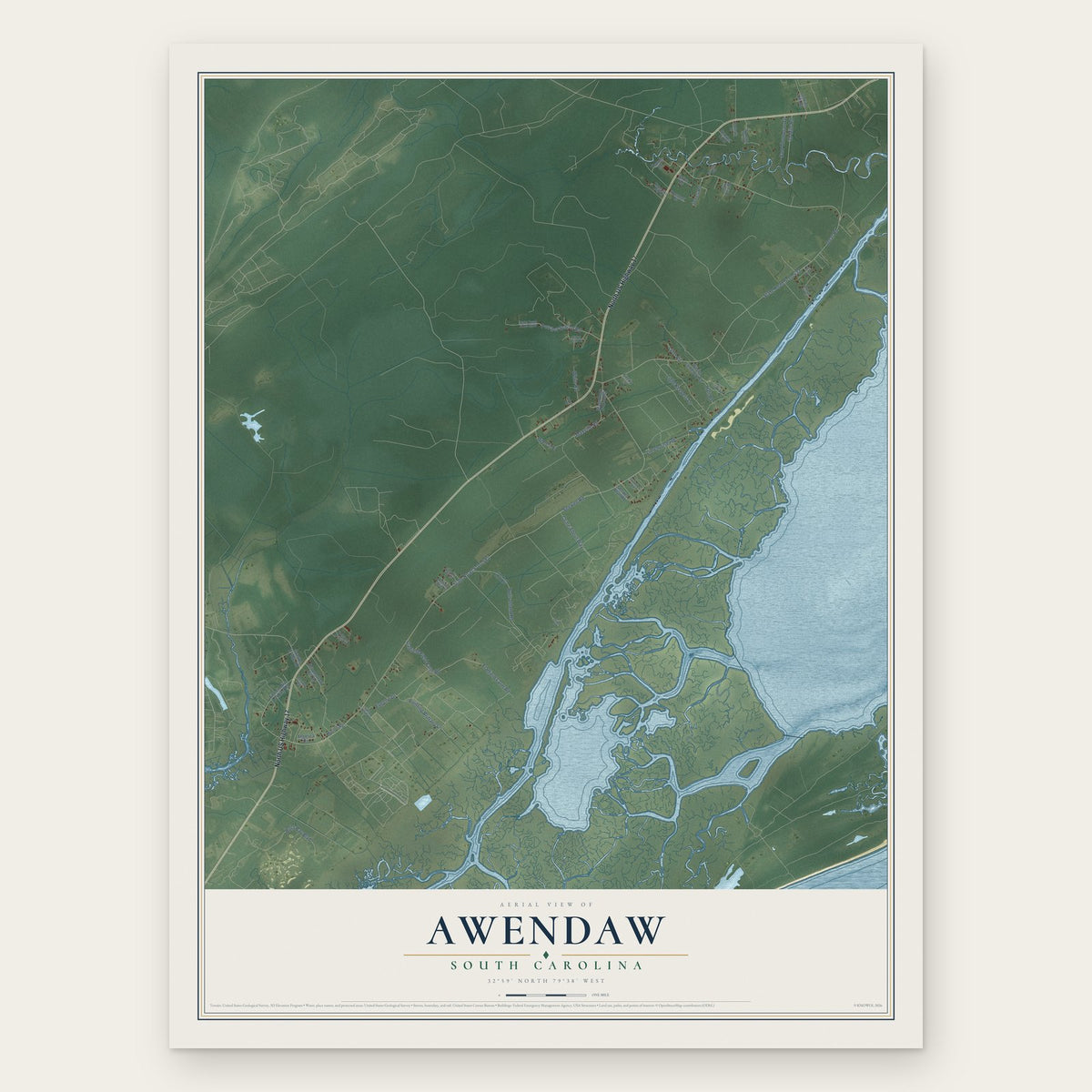 Awendaw, South Carolina map print, the full design