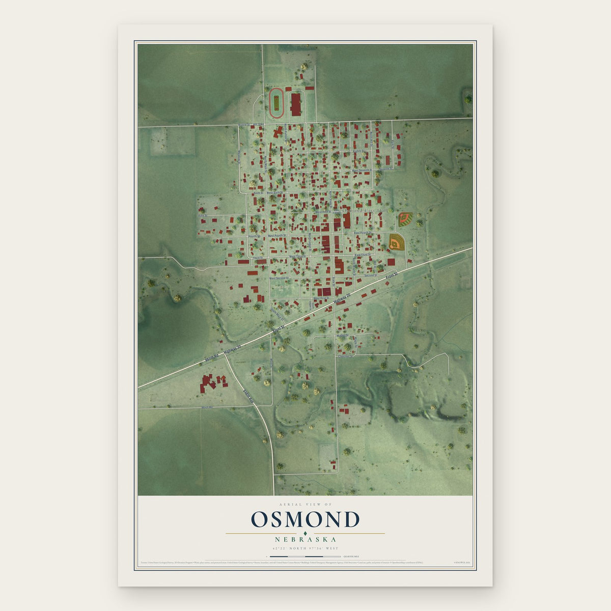 Osmond, Nebraska map print, the full design