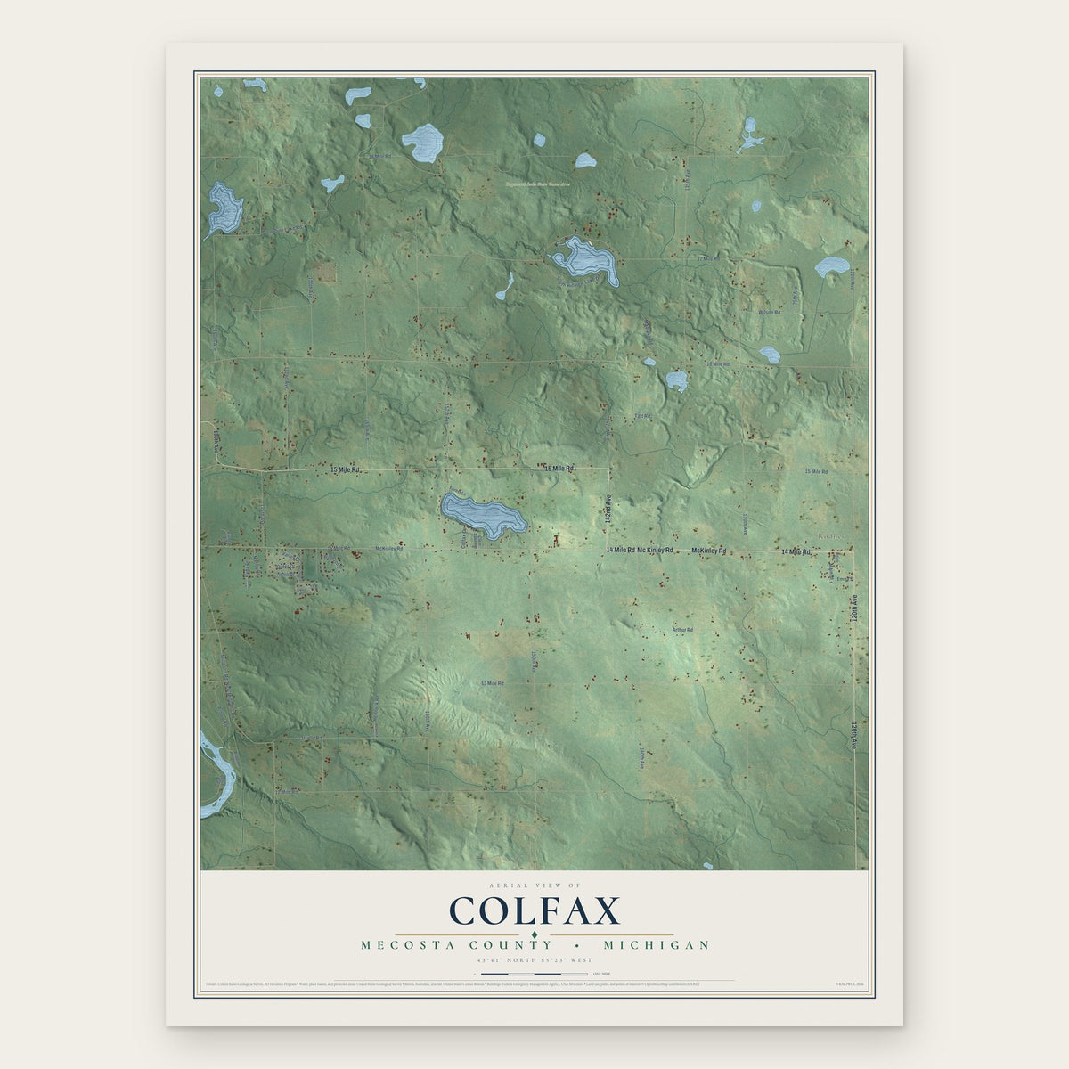 Colfax, Mecosta County, Michigan map print, the full design