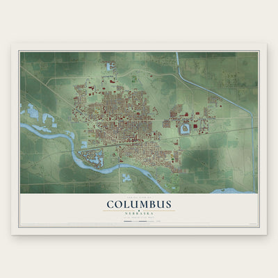 Columbus, Nebraska map print, the full design