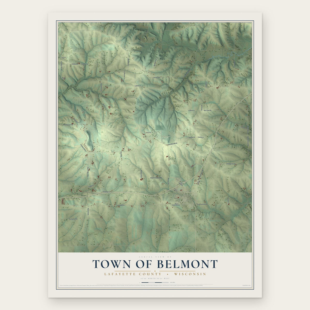 Town of Belmont, Lafayette County, Wisconsin map print, the full design
