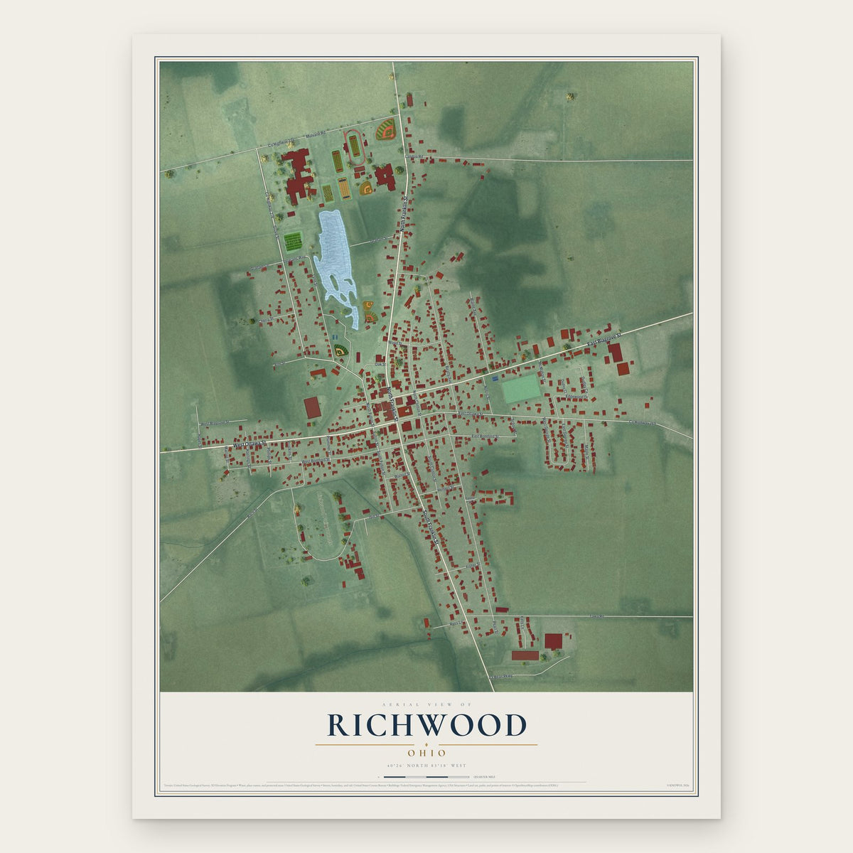 Richwood, Ohio map print, the full design