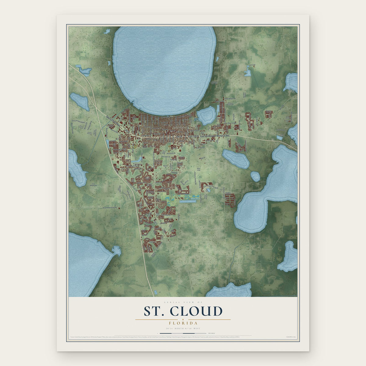 St. Cloud, Florida map print, the full design