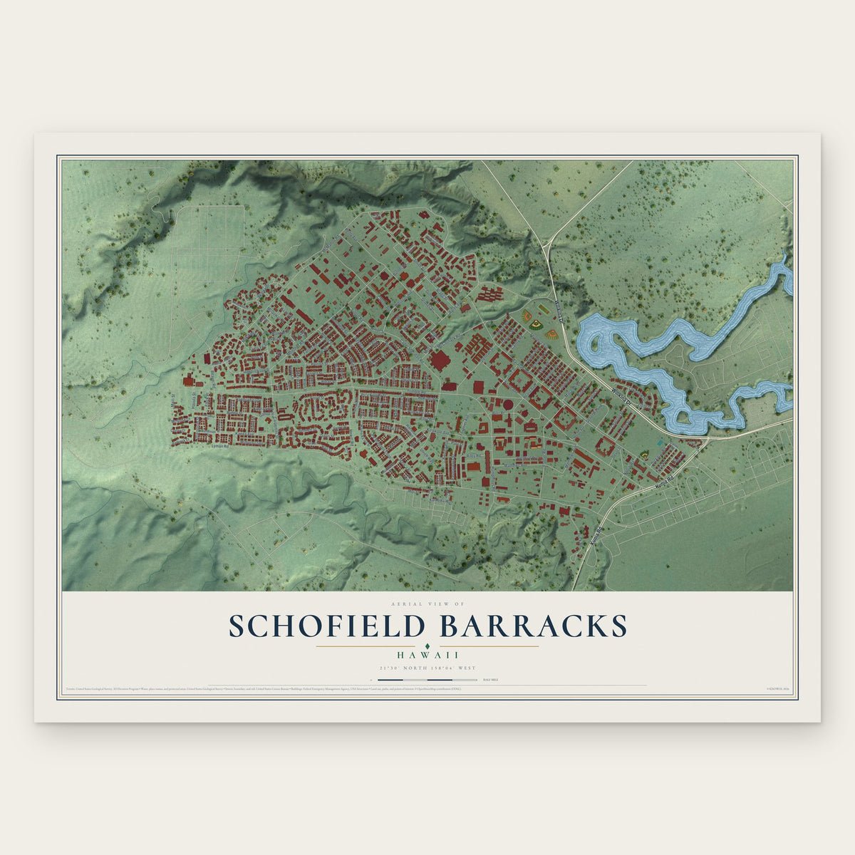 Schofield Barracks, Hawaii map print, the full design