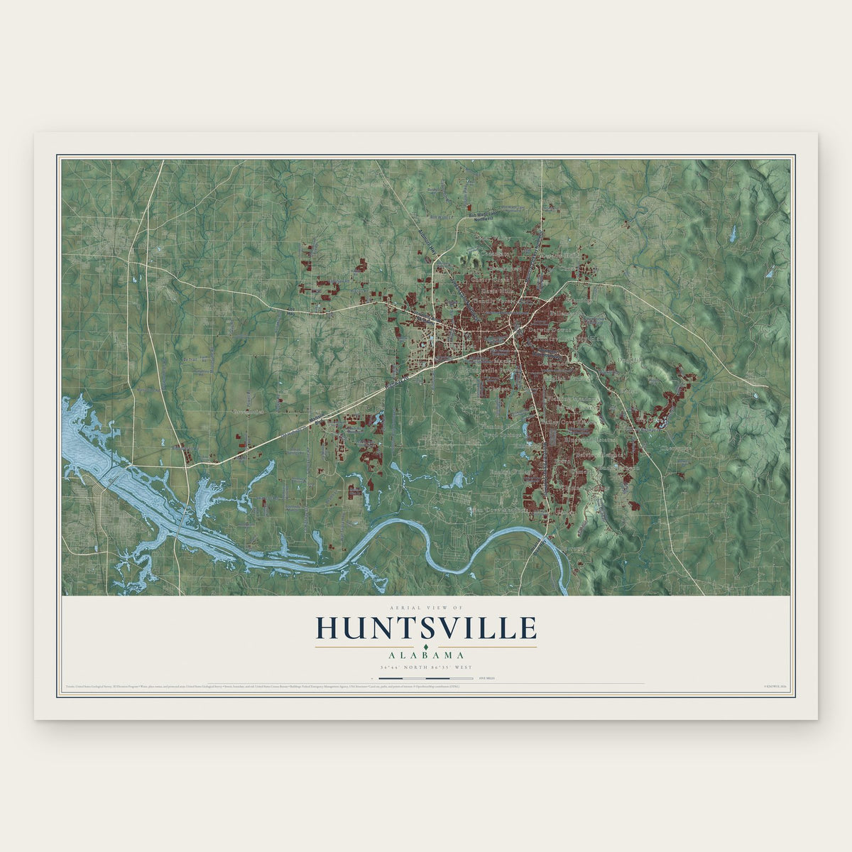 Huntsville, Alabama map print, the full design
