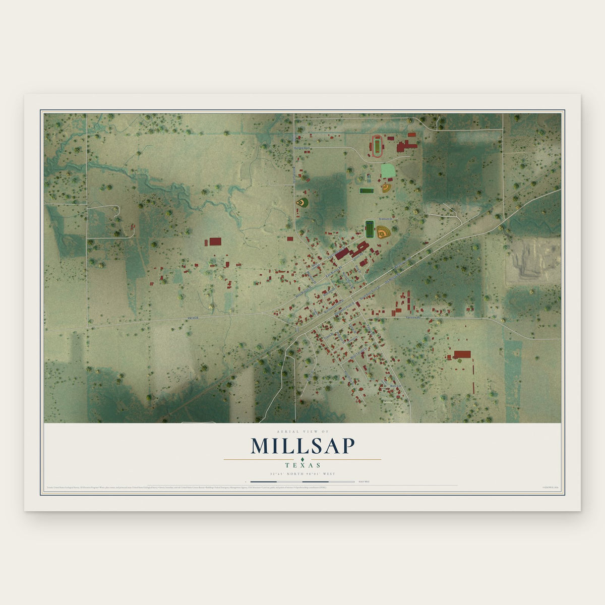 Millsap, Texas map print, the full design