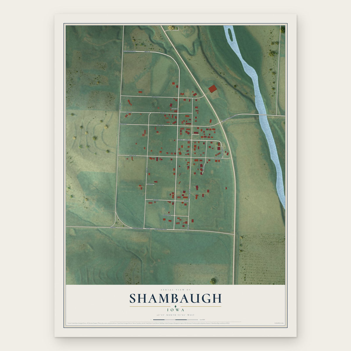 Shambaugh, Iowa map print, the full design