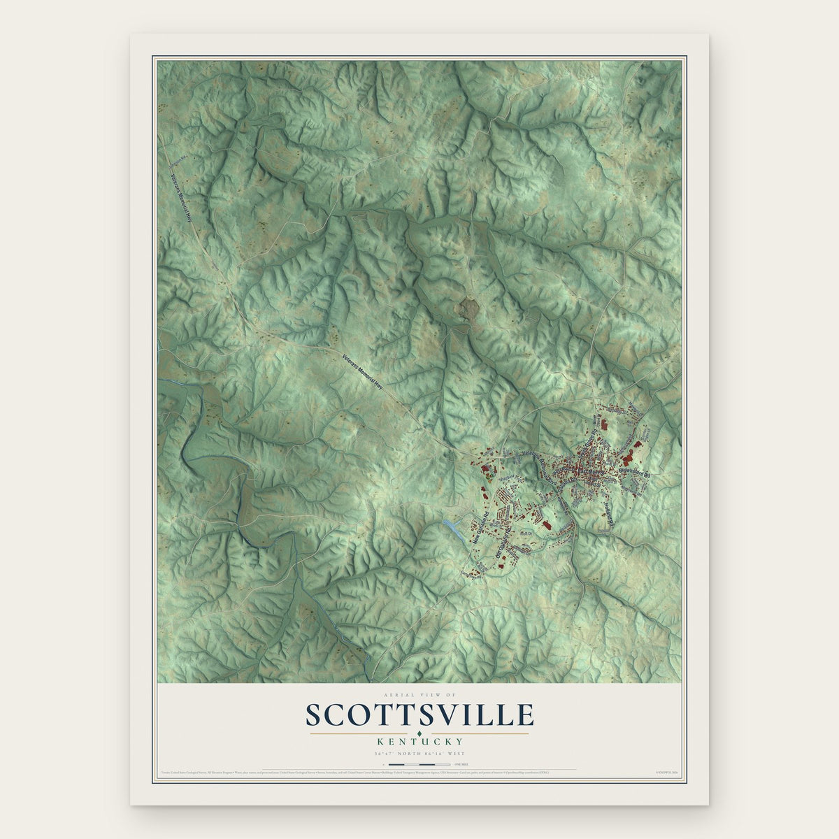 Scottsville, Kentucky map print, the full design