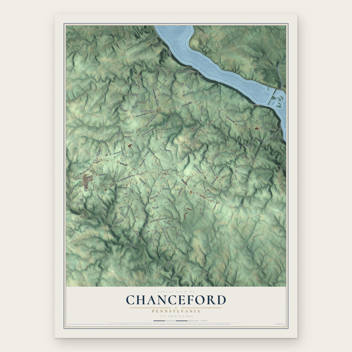 Chanceford, Pennsylvania map print, the full design