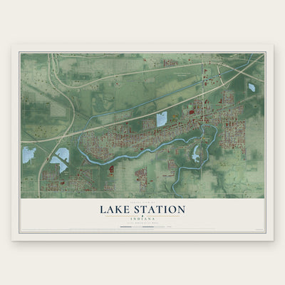 Lake Station, Indiana map print, the full design
