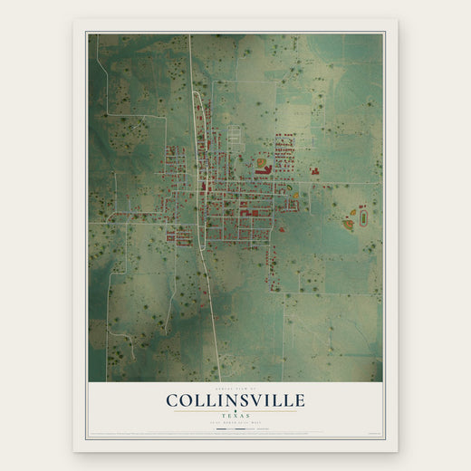 Collinsville, Texas map print, the full design
