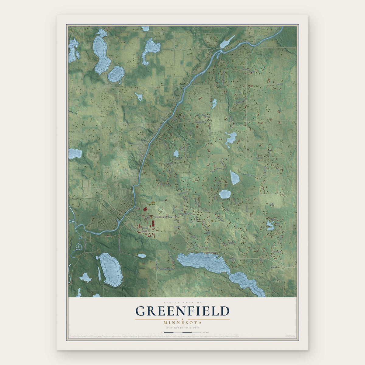 Greenfield, Minnesota map print, the full design