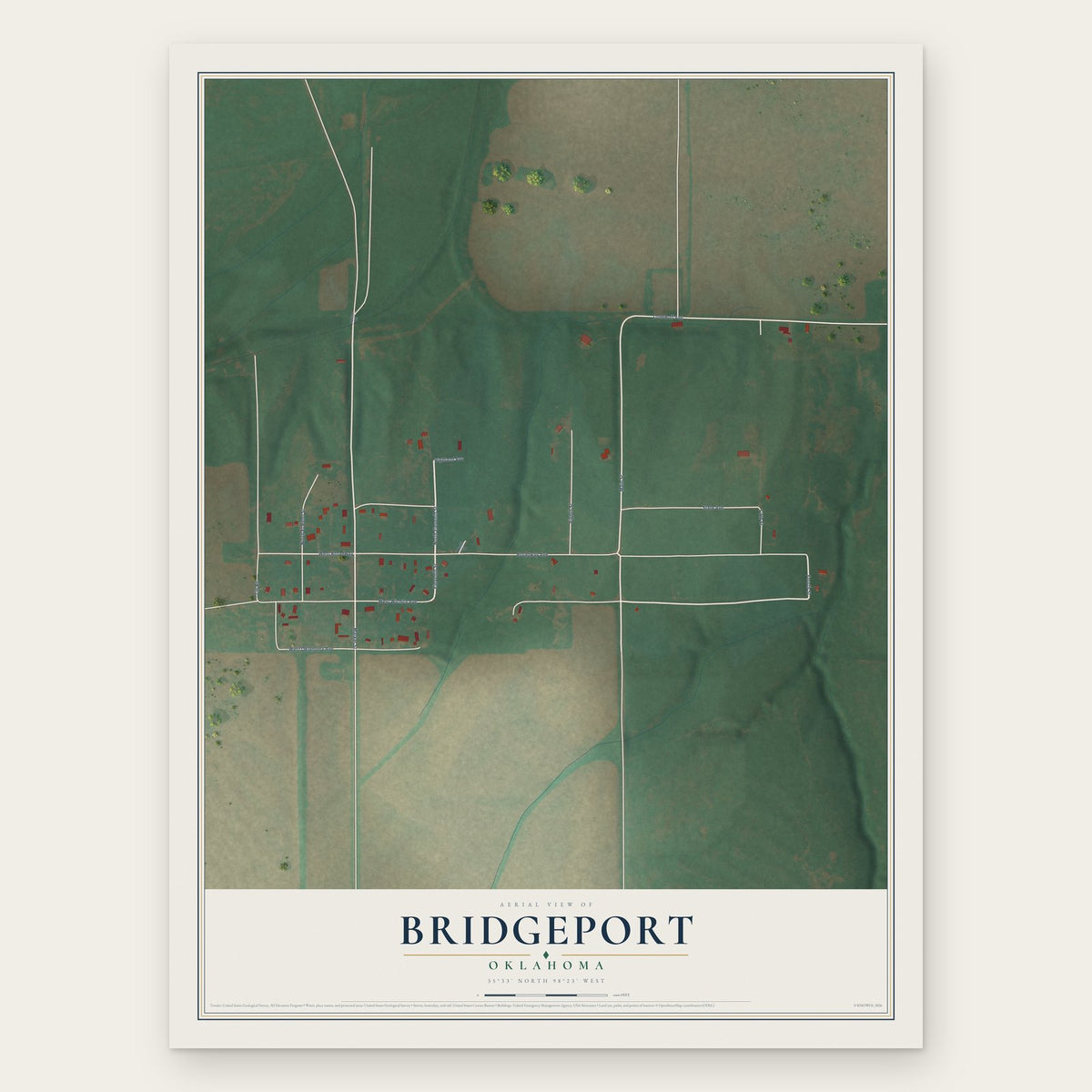 Bridgeport, Oklahoma map print, the full design