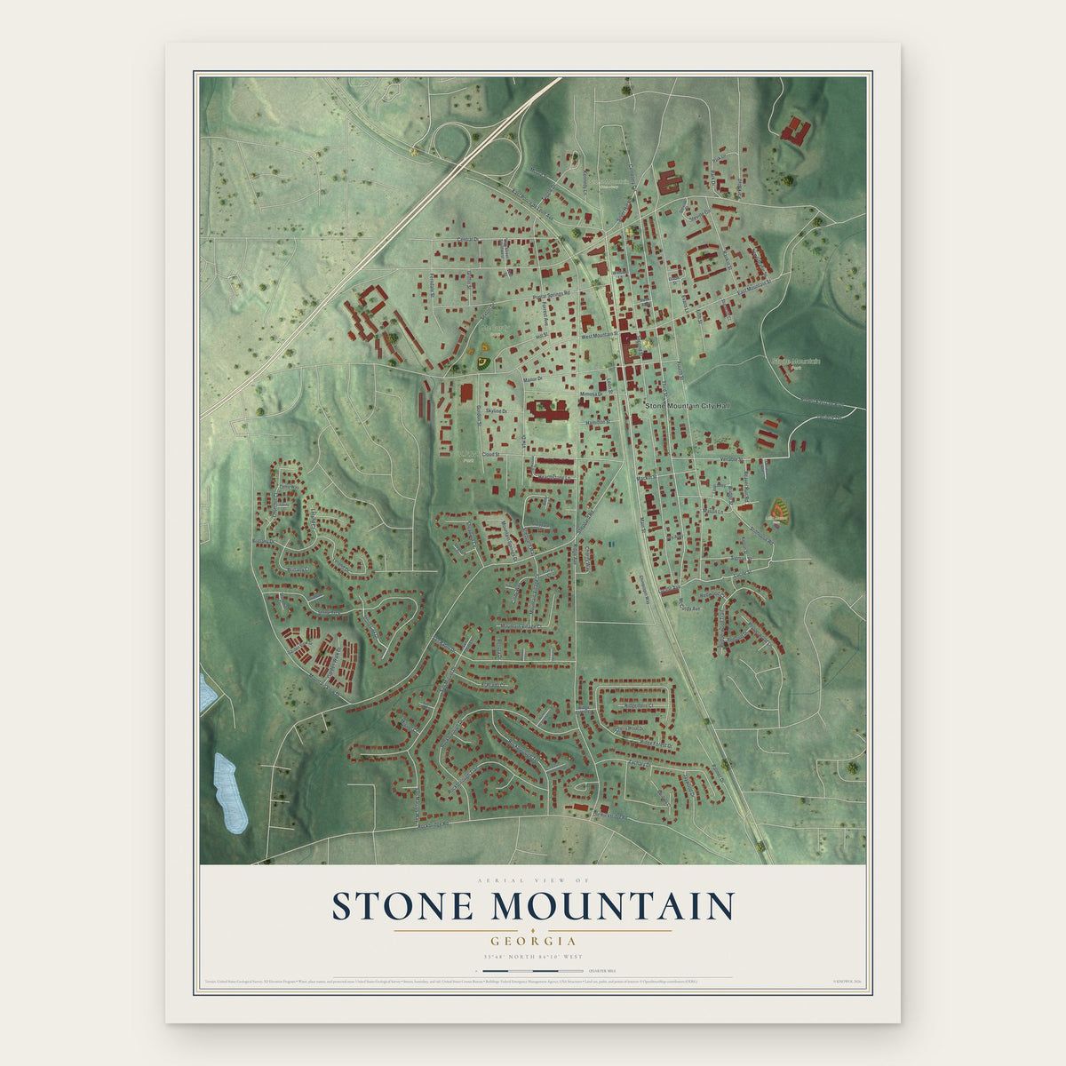 Stone Mountain, Georgia map print, the full design