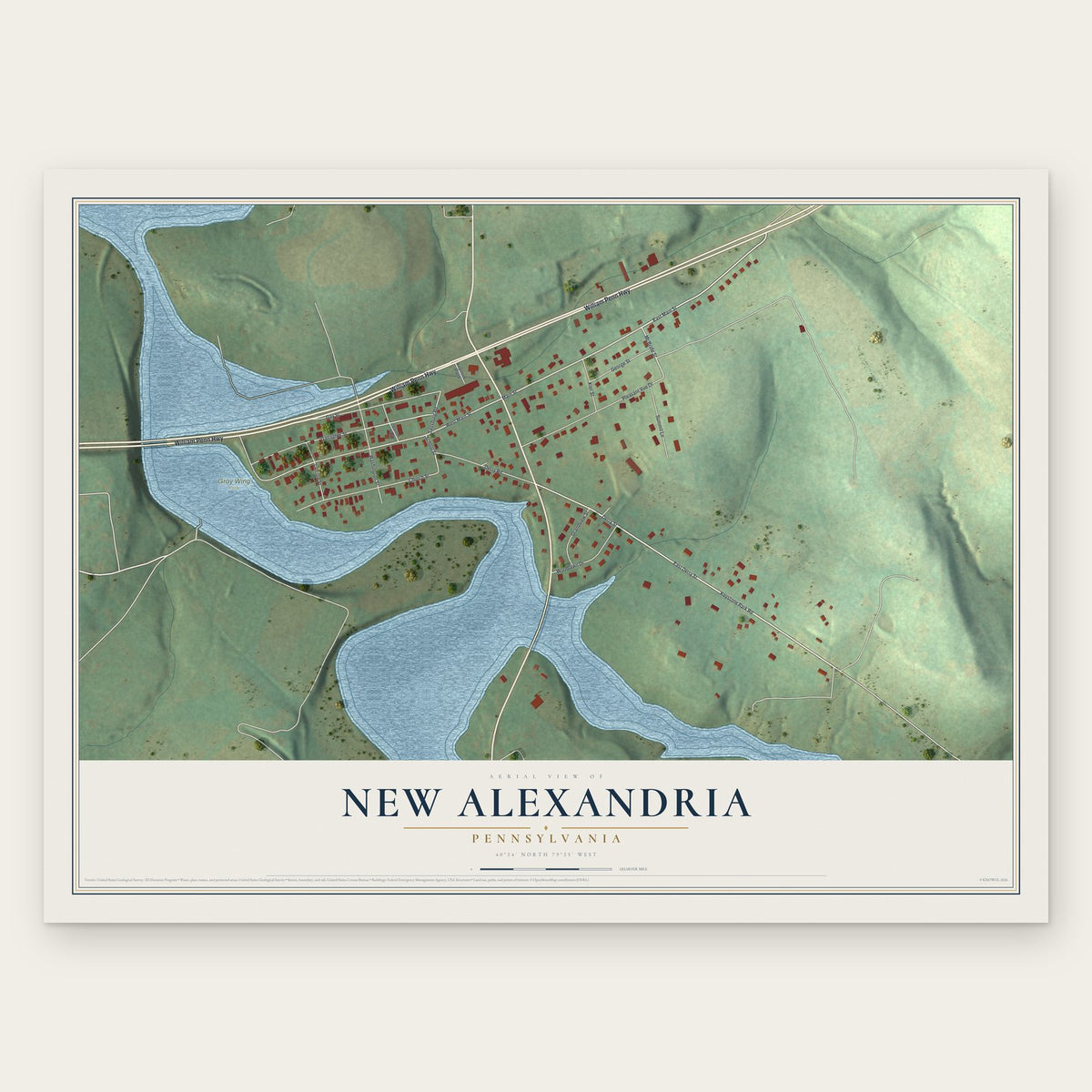 New Alexandria, Pennsylvania map print, the full design