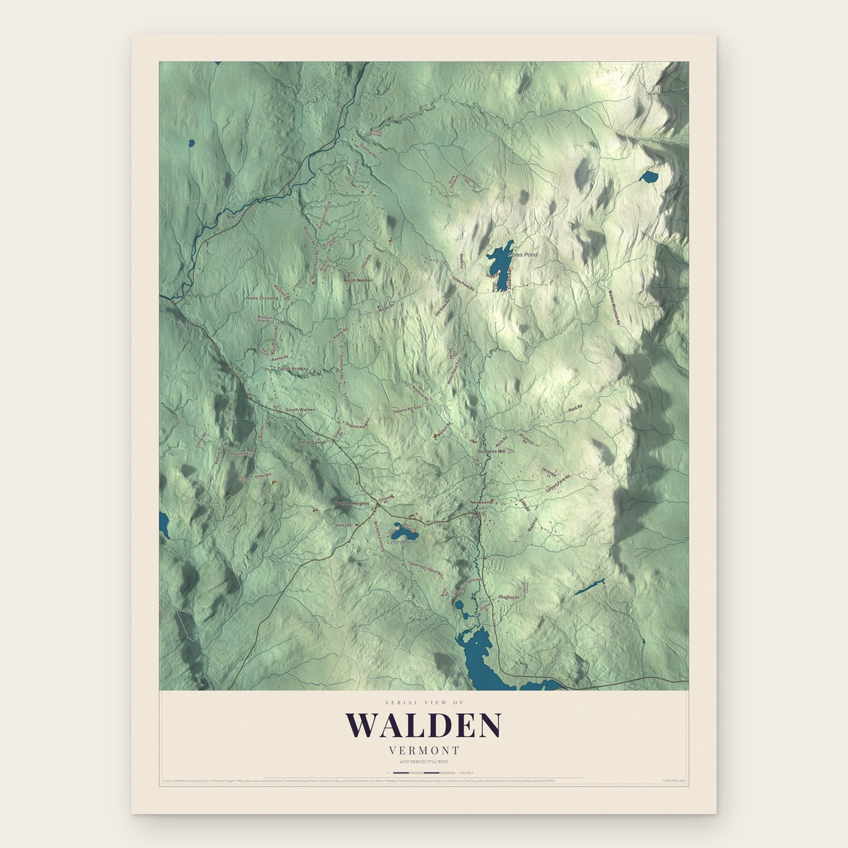 Walden, Vermont map print, the full design