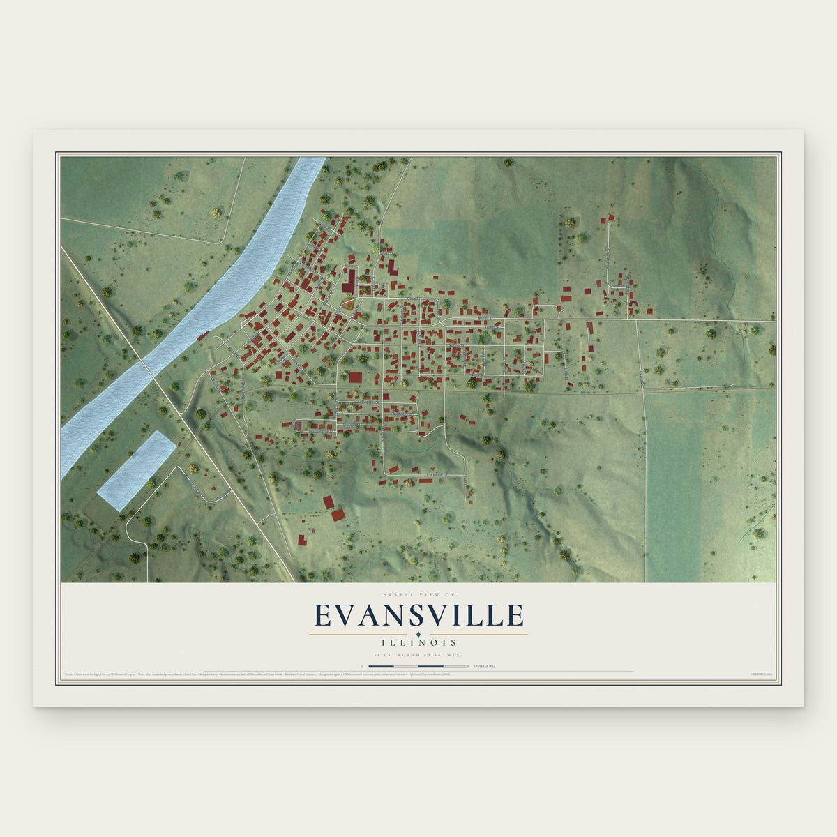 Evansville, Illinois map print, the full design
