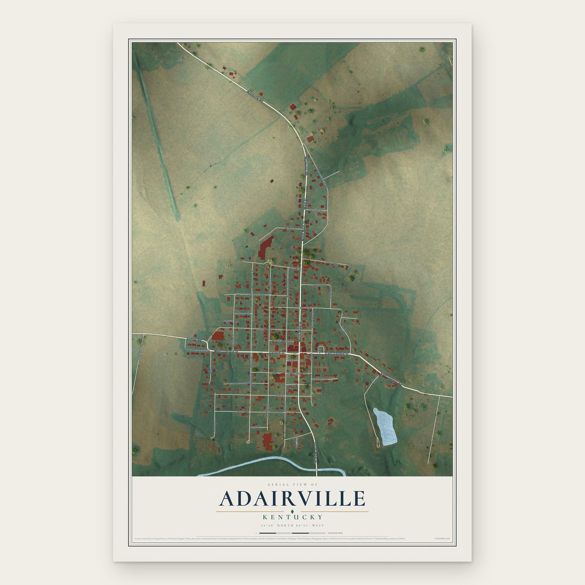 Adairville, Kentucky map print, the full design