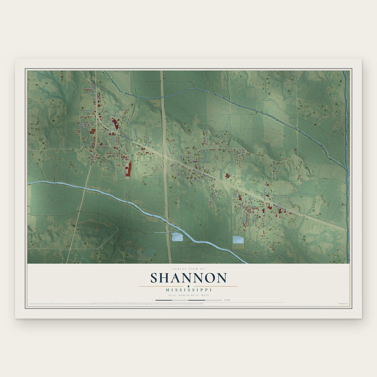 Shannon, Mississippi map print, the full design