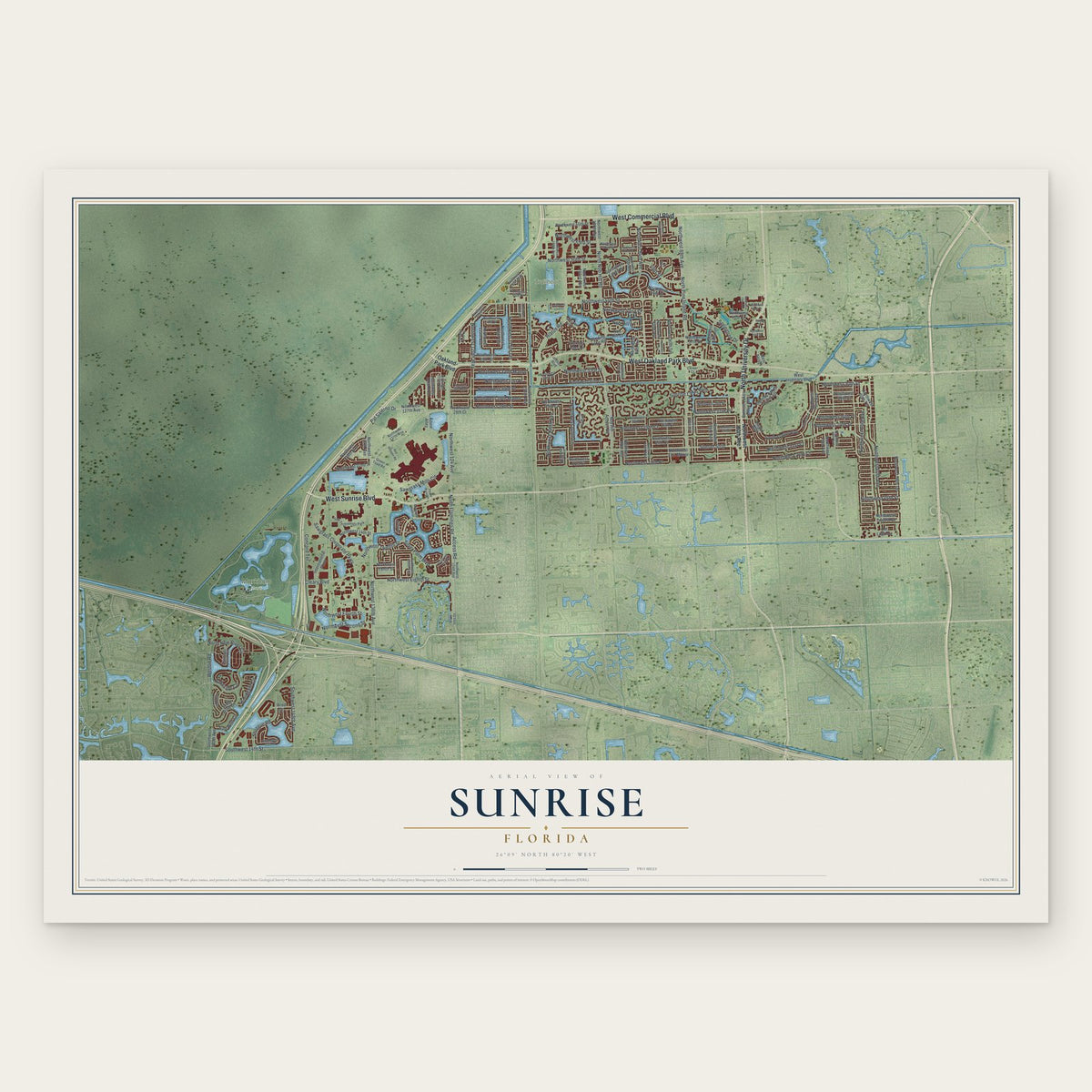 Sunrise, Florida map print, the full design