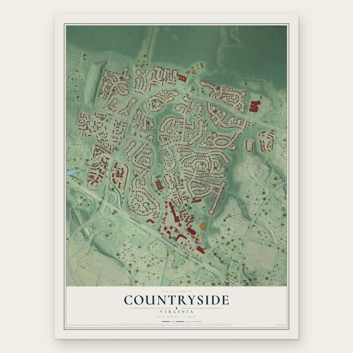 Countryside, Virginia map print, the full design