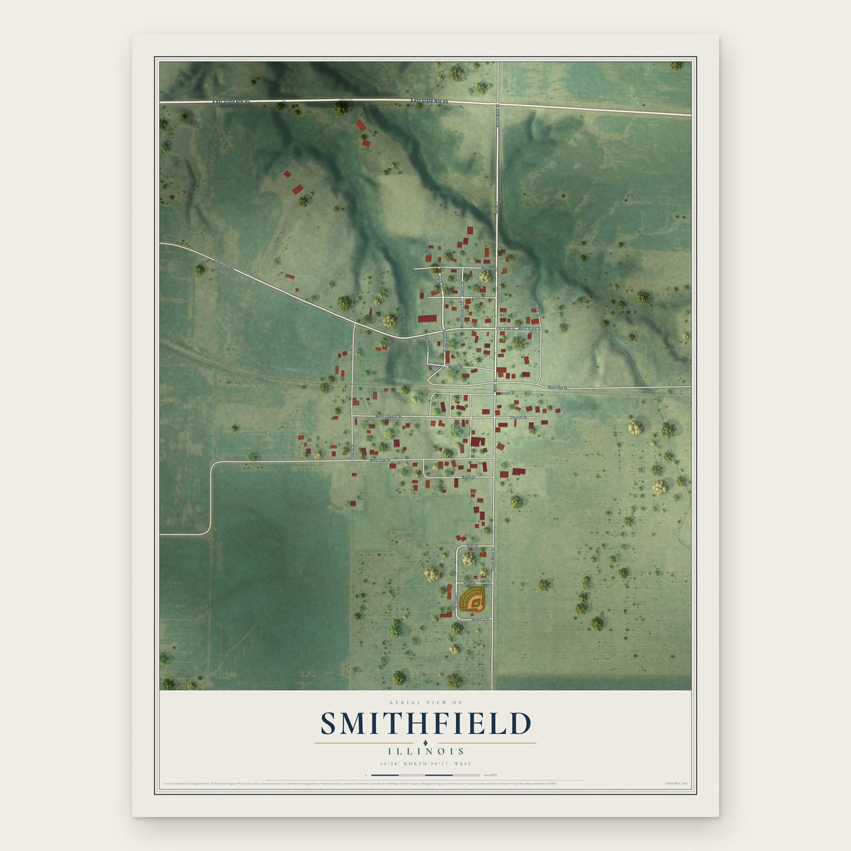 Smithfield, Illinois map print, the full design