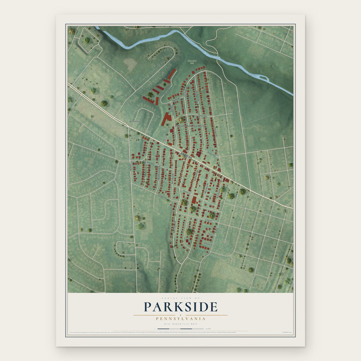 Parkside, Pennsylvania map print, the full design