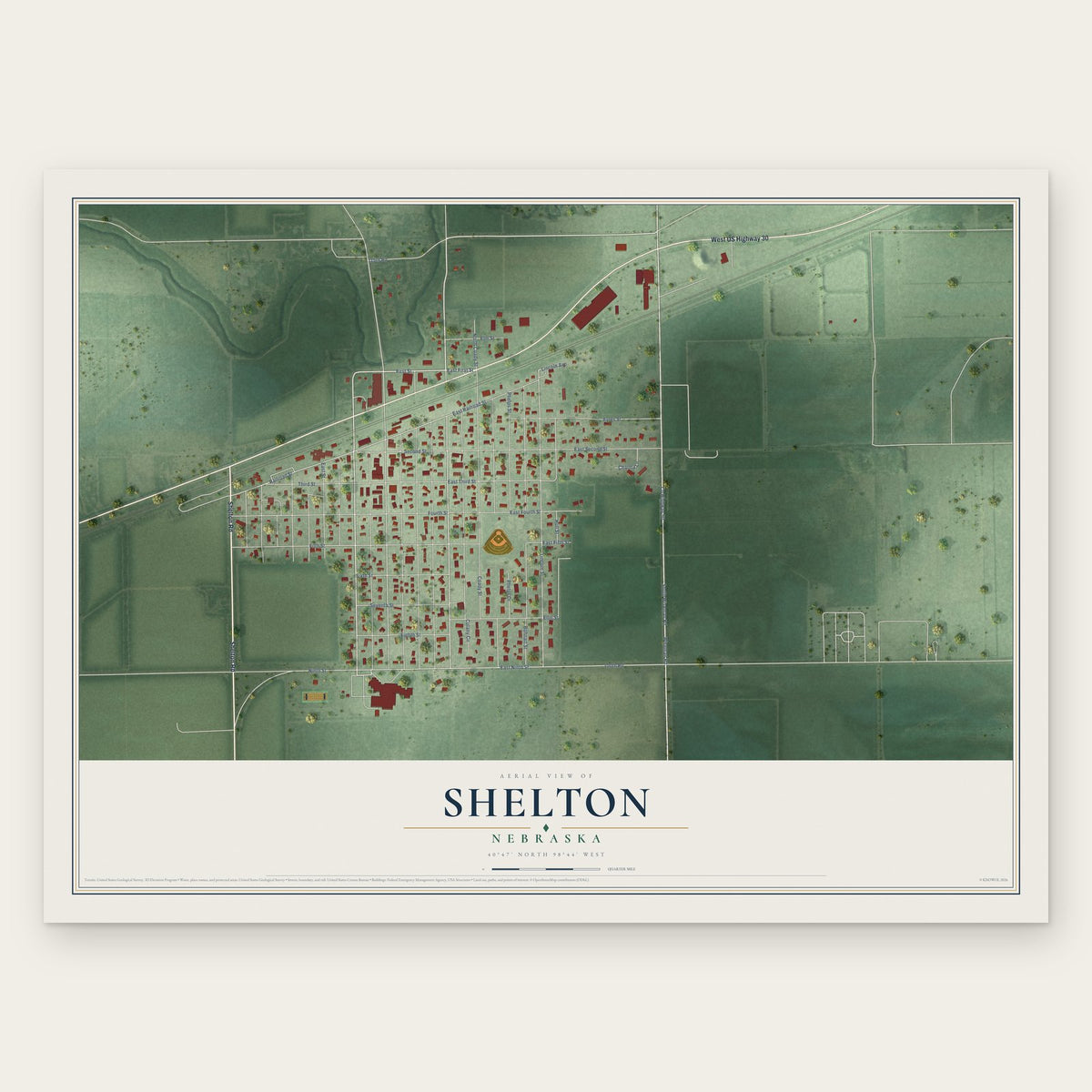 Shelton, Nebraska map print, the full design