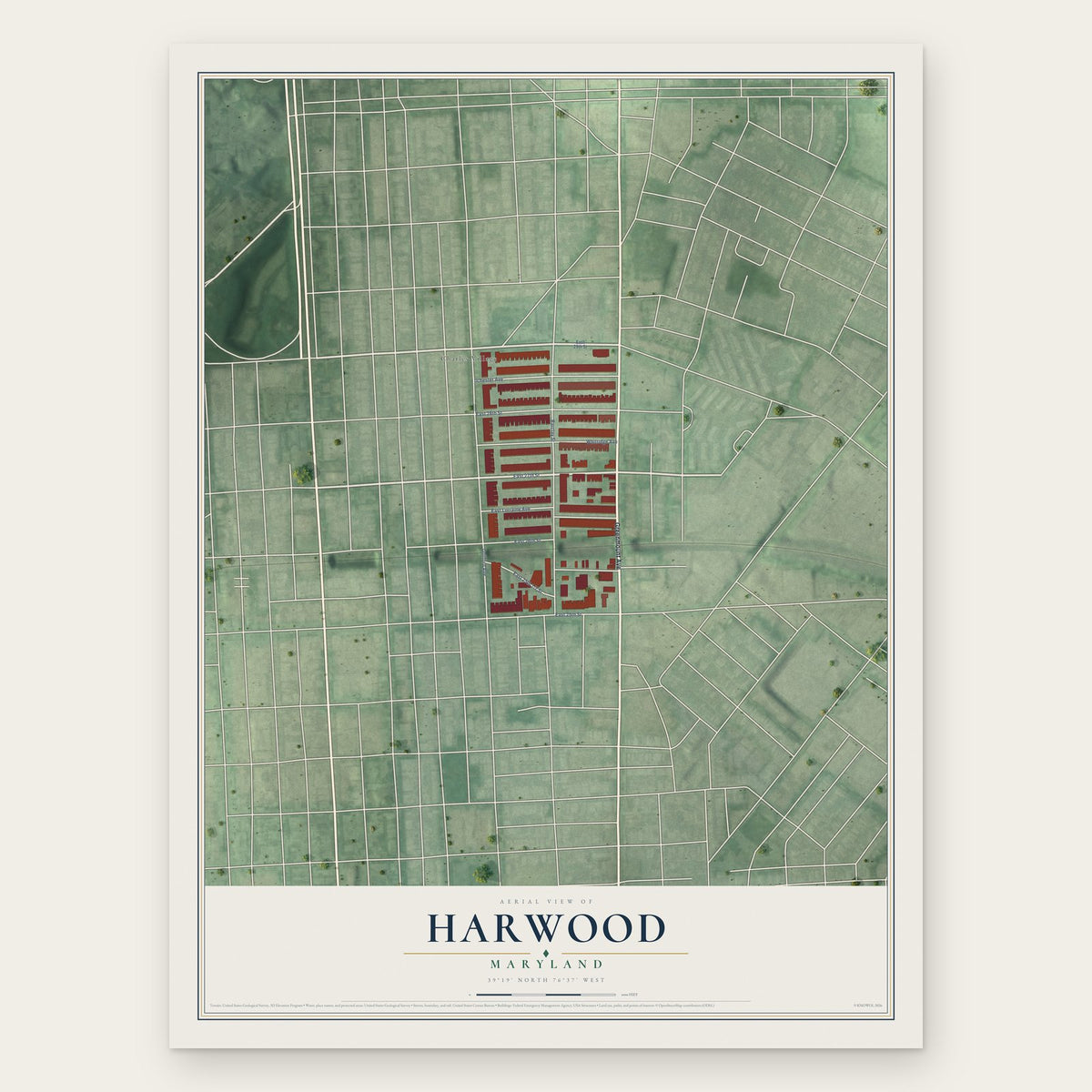 Harwood, Maryland map print, the full design