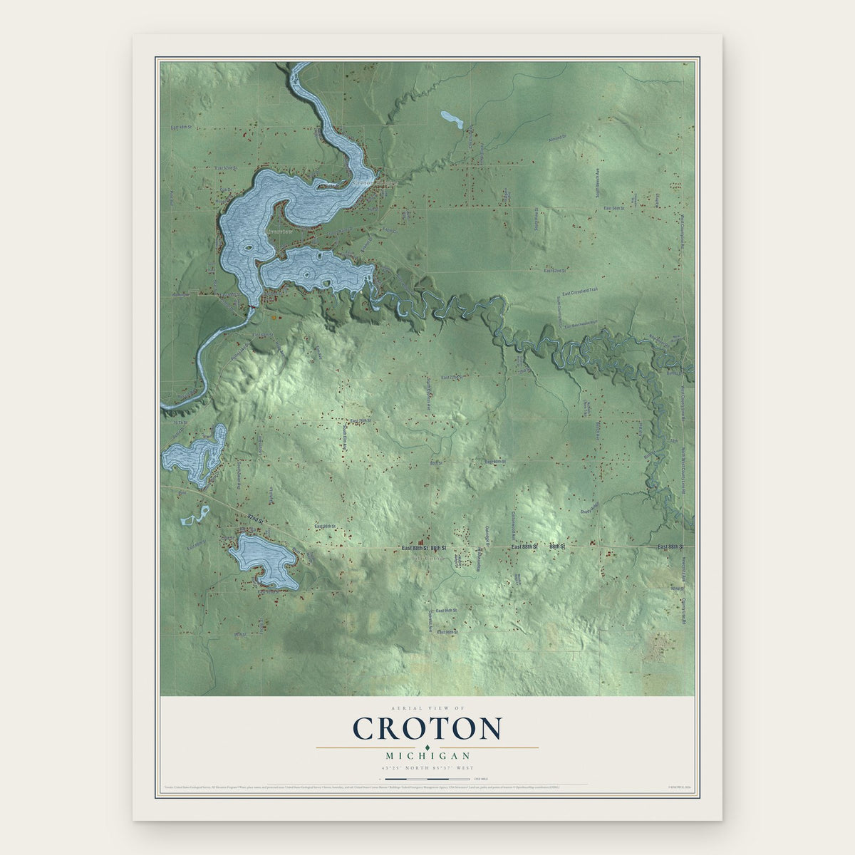Croton, Michigan map print, the full design