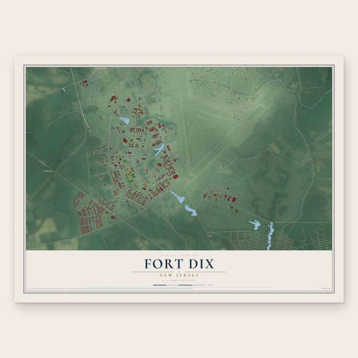 Fort Dix, New Jersey map print, the full design