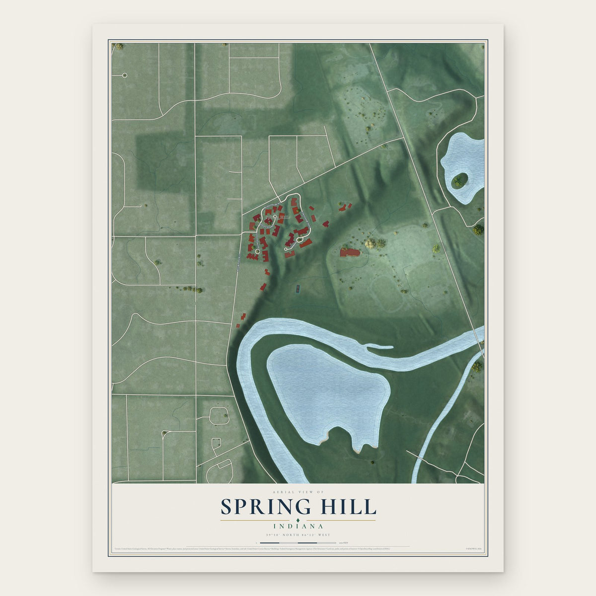 Spring Hill, Indiana map print, the full design