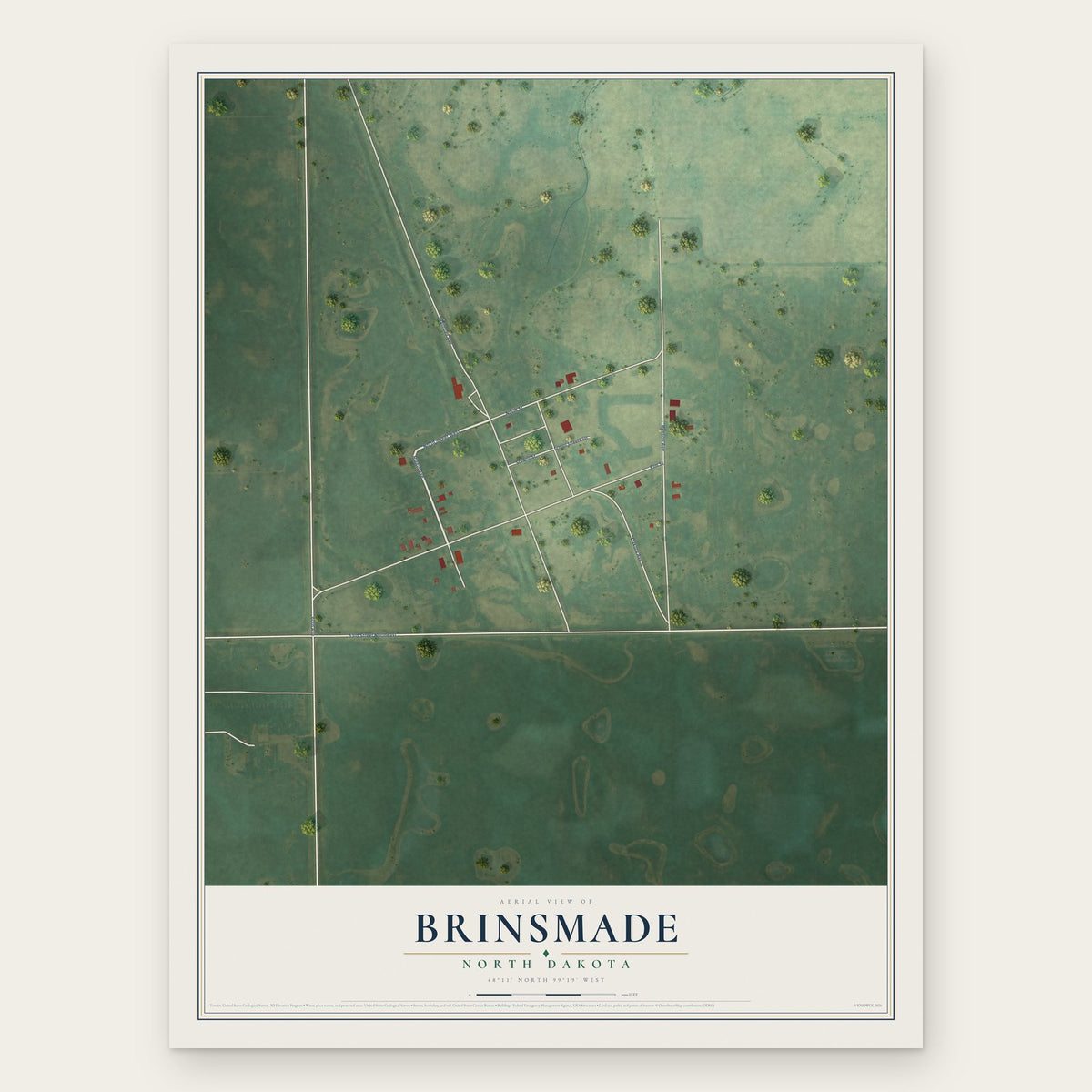 Brinsmade, North Dakota map print, the full design