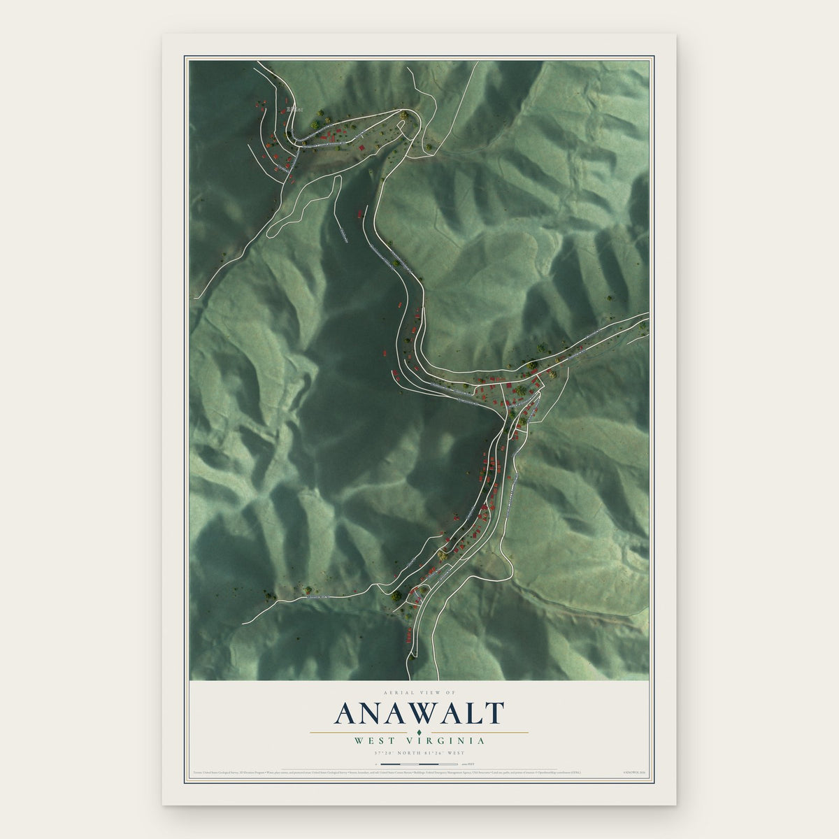 Anawalt, West Virginia map print, the full design