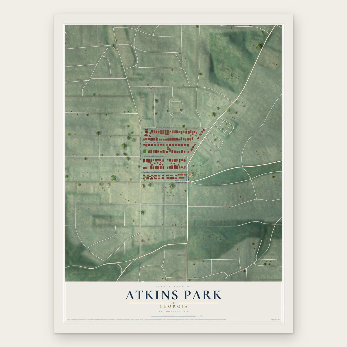 Atkins Park, Georgia map print, the full design