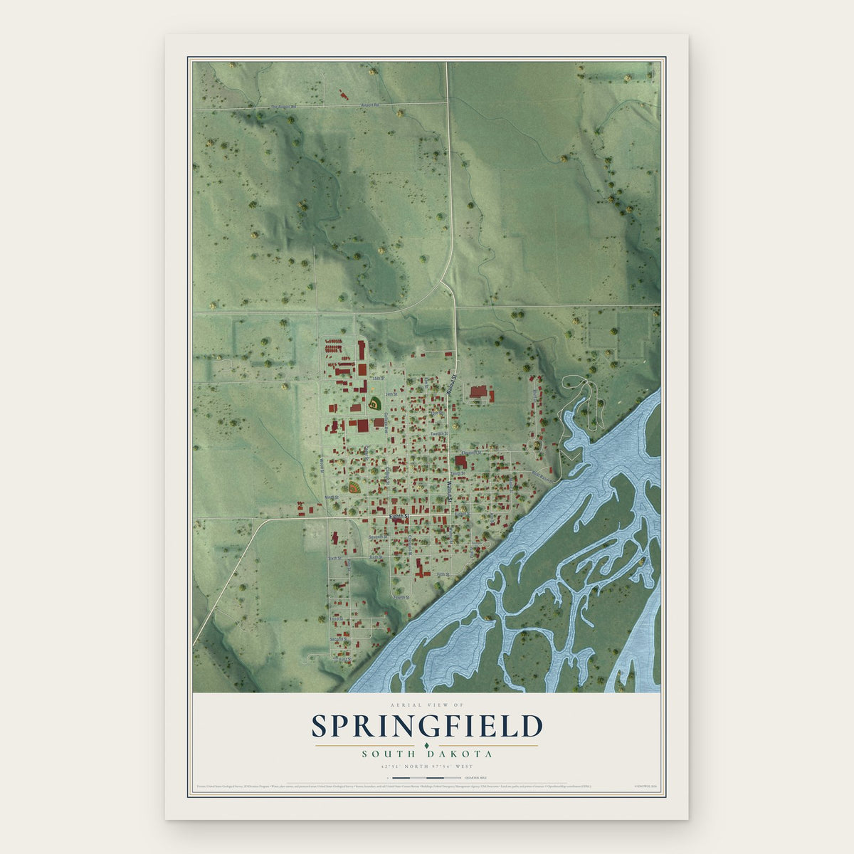 Springfield, South Dakota map print, the full design