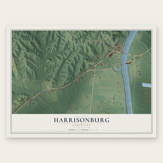 Harrisonburg, Louisiana map print, the full design