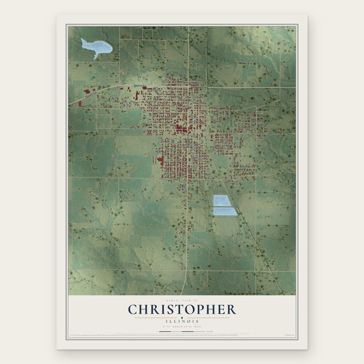 Christopher, Illinois map print, the full design
