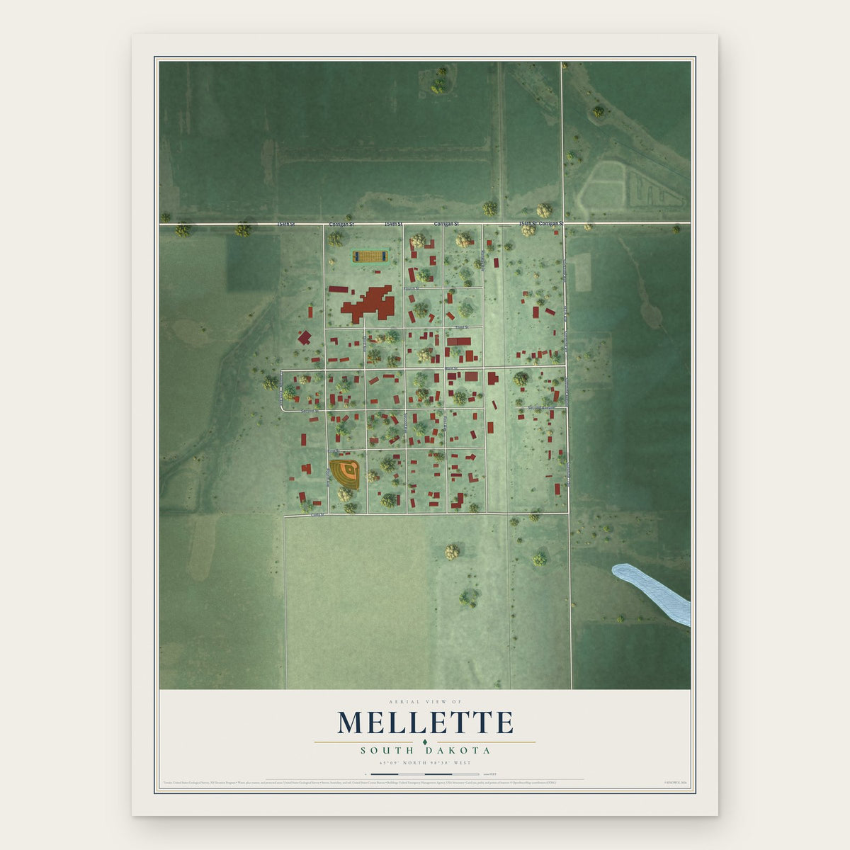 Mellette, South Dakota map print, the full design