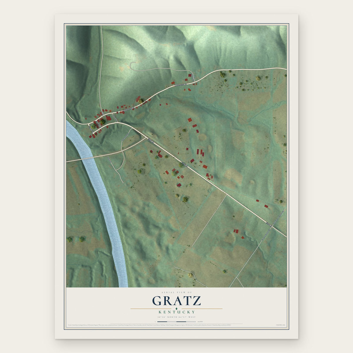 Gratz, Kentucky map print, the full design
