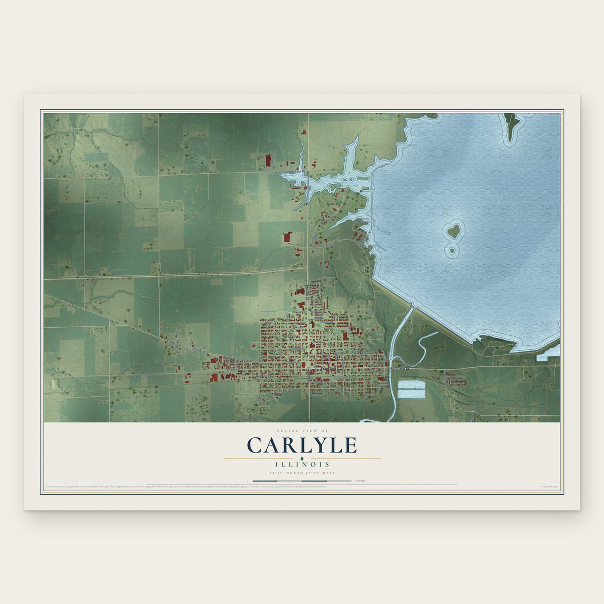 Carlyle, Illinois map print, the full design