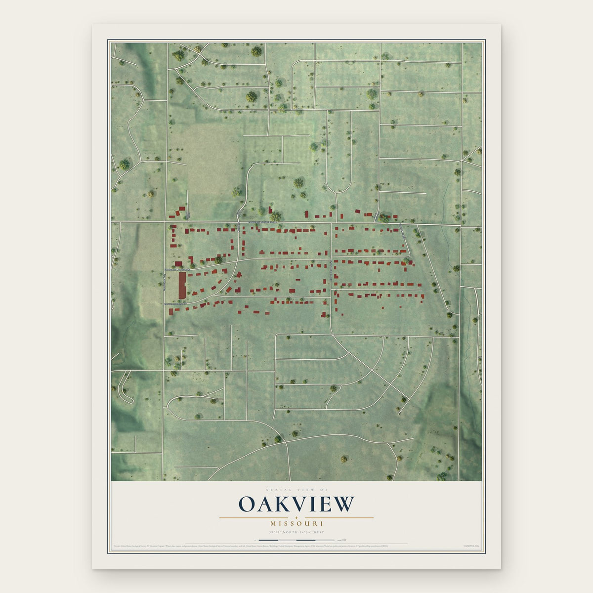 Oakview, Missouri map print, the full design