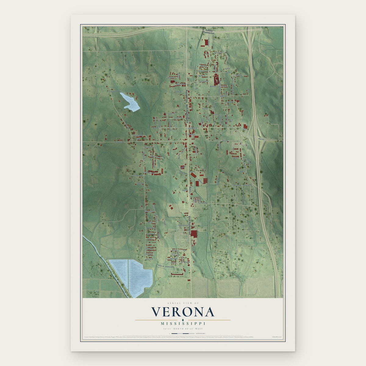 Verona, Mississippi map print, the full design