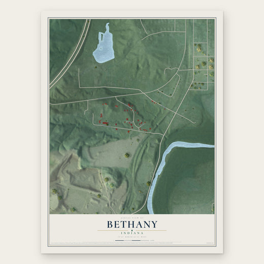 Bethany, Indiana map print, the full design