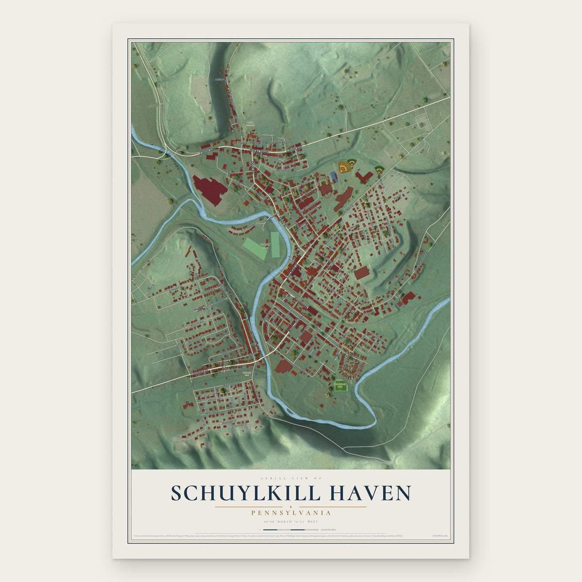 Schuylkill Haven, Pennsylvania map print, the full design